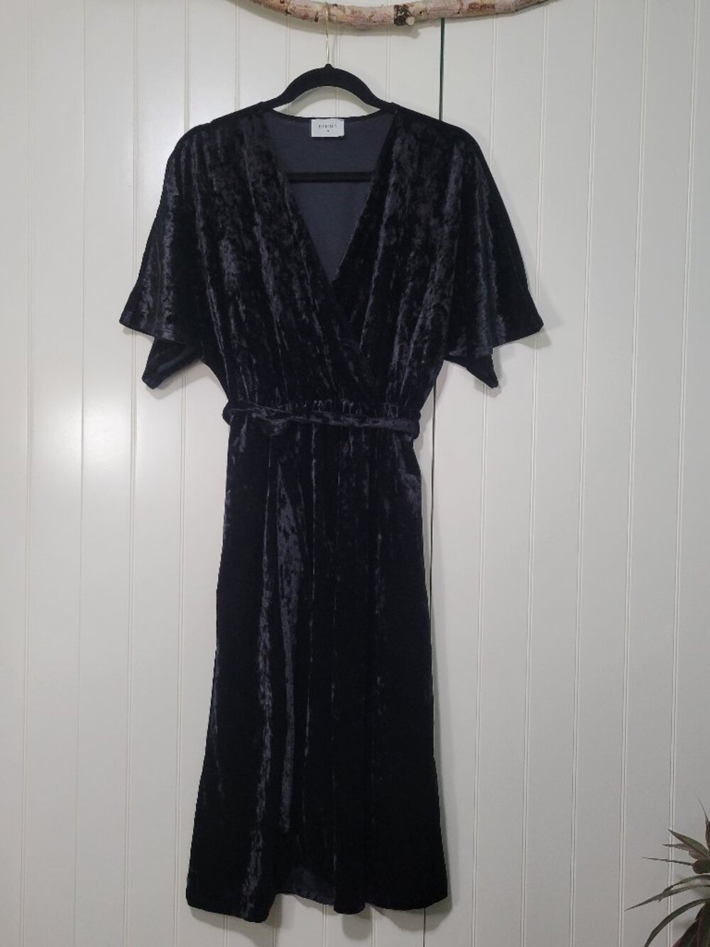 Everly Black Faux Wrap Crushed Velvet Whimsigoth Witch Dark Romantic Midi Dress
